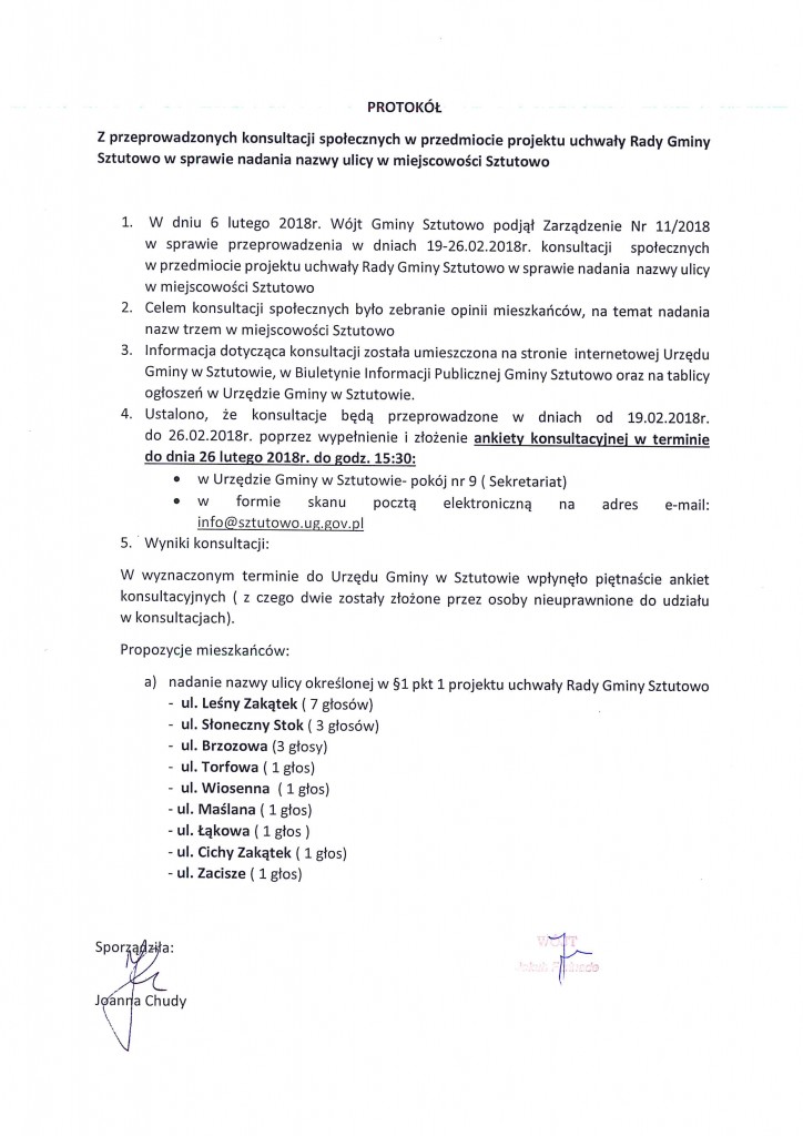 protokół z przeprowadzonych konsultacji